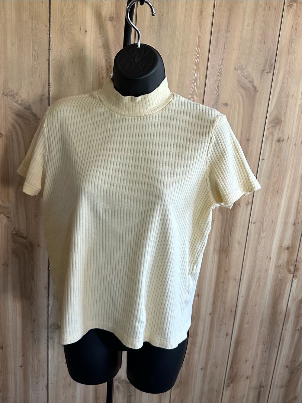 Soft Ribbed Short-Sleeve Mock Neck Top - Cream/ Light Yellow, 90s Basic Editions